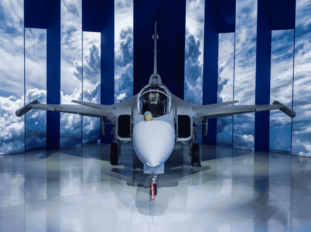 F-39E Gripen FAB 4109 apresentado em Gavião Peixoto como o primeiro caça produzido no Brasil.