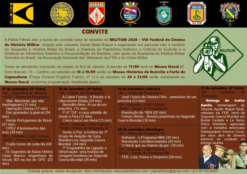 Documentário Cisne Branco da H44 Filmes sobre o Navio-Veleiro Cisne Branco integra a programação oficial do Festival Militum 2026.